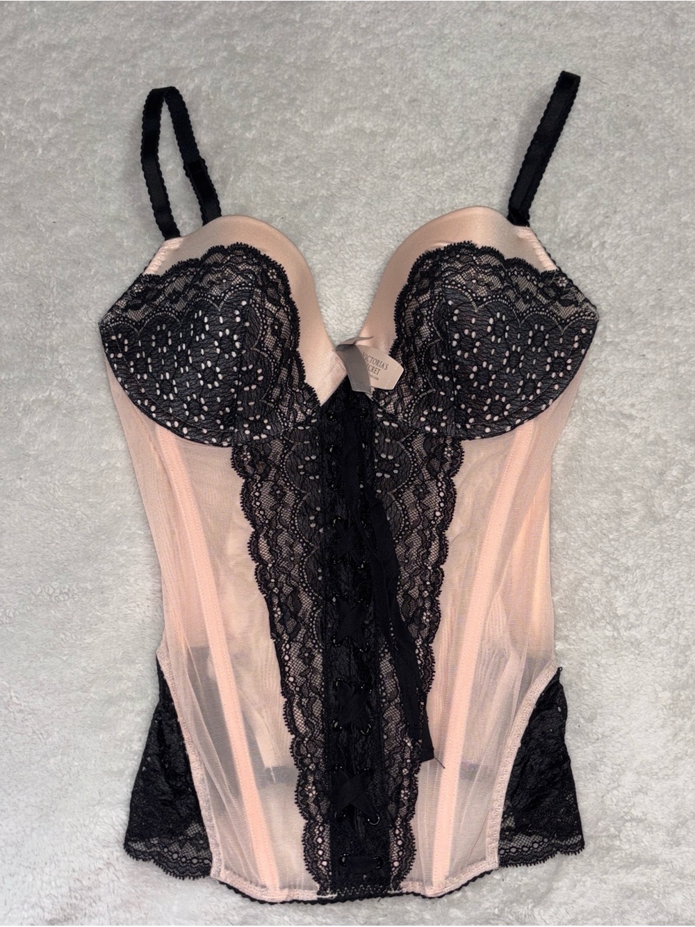 Y2K 2012 NWT Victoria’s Secret Size 36C Pink Black Lace Corset Push Up Bustier